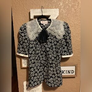 Vintage Richard Warren Black White Scroll Top Lace Collar Women’s Size 6 EUC